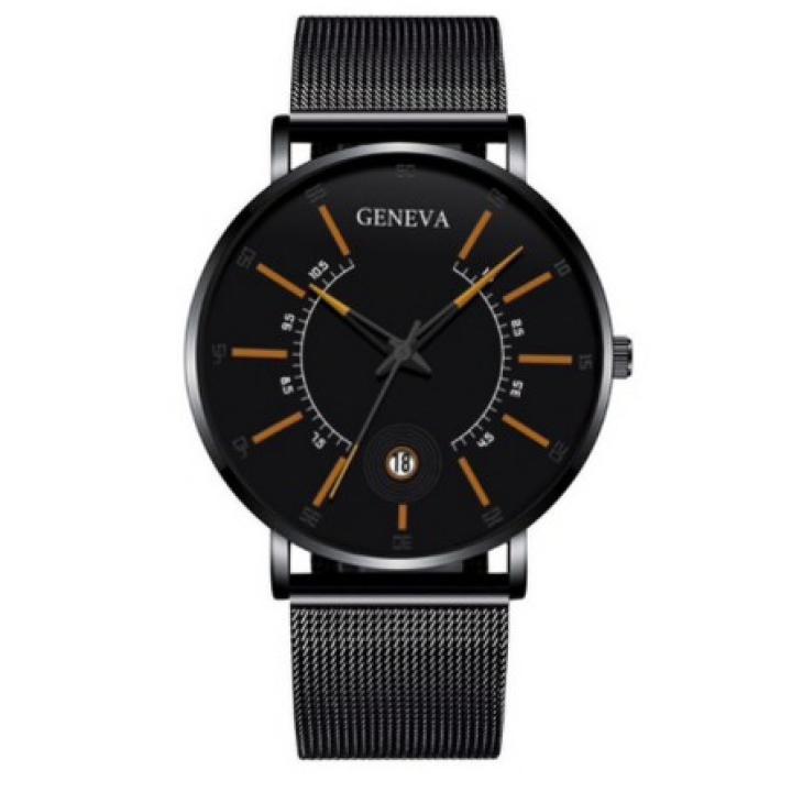 Hidzo Horloge Geneva - Met Datumaanduiding - ø 40 mm - Zwart/Oranje - Staal