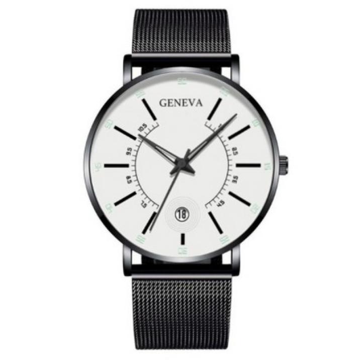 Hidzo Horloge Geneva - Met Datumaanduiding - ø 40 mm - Zwart/Wit - Staal