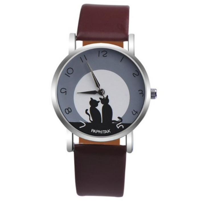 Hidzo Horloge Paphitak Katten - ø 37 mm - Donker Bruin - Kunstleer