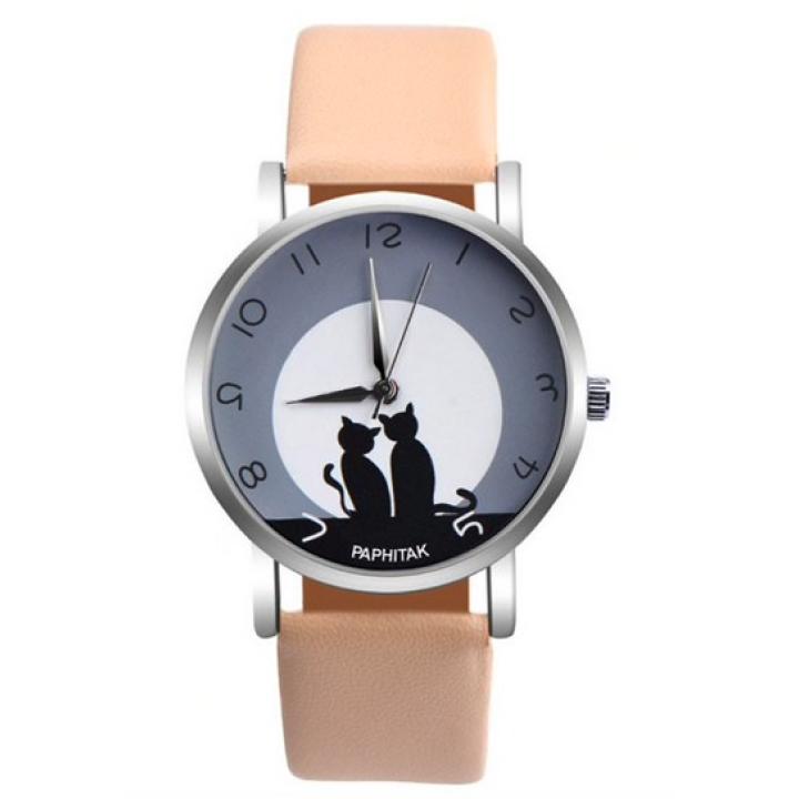 Hidzo Horloge Paphitak Katten - ø 37 mm - Creme - Kunstleer