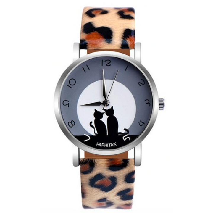 Hidzo Horloge Paphitak Katten - ø 37 mm - Panterkleur - Kunstleer