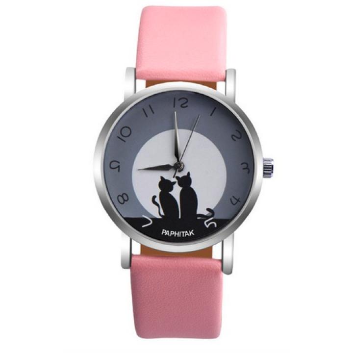 Hidzo Horloge Paphitak Katten - ø 37 mm - Roze - Kunstleer