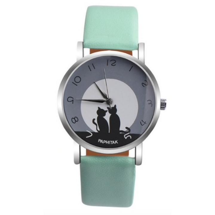 Hidzo Horloge Paphitak Katten - ø 37 mm - Turqoise - Kunstleer