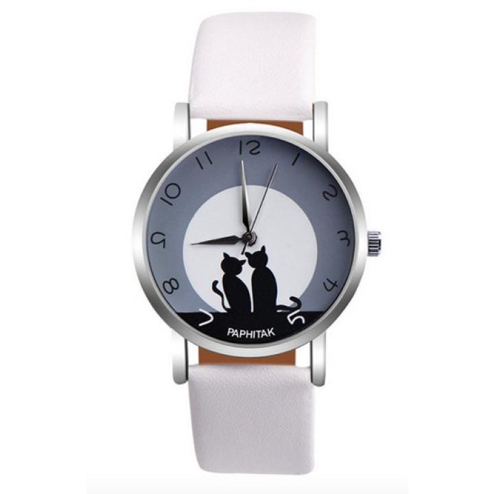 Hidzo Horloge Paphitak Katten - ø 37 mm - Wit - Kunstleer