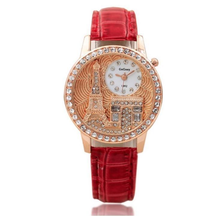 Hidzo Horloge Parijs - Ø 38 mm - Rood - Kunstleer