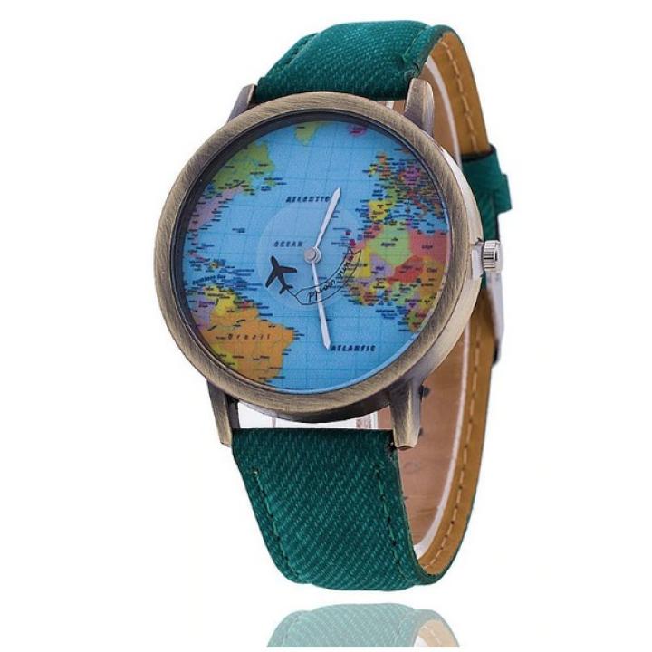 Hidzo Horloge Wereldkaart - Ø 38 mm - Groen - Kunstkeer