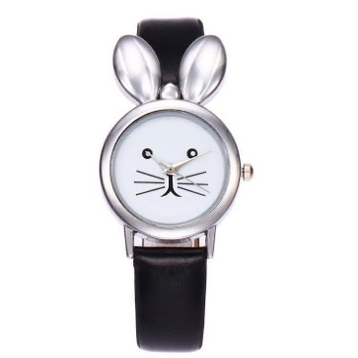 Hidzo Horloge Konijn ø 37 mm - Zwart - Kunstleer
