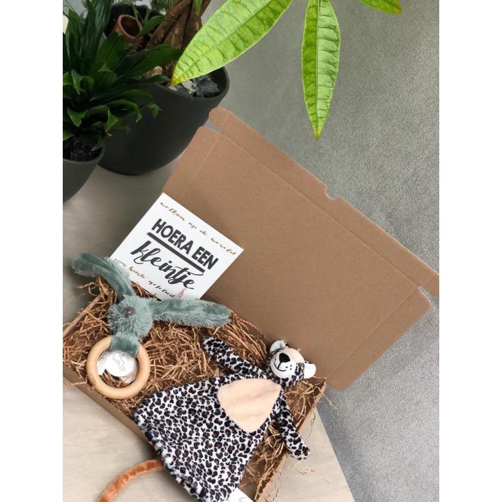 Leopard Lou en Happy Horse baby cadeauset groen met luipaard knuffeldoek - bijtring