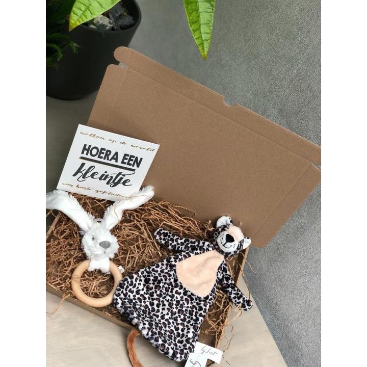 Leopard Lou en Happy Horse baby cadeauset wit met luipaard - knuffeldoek - bijtring