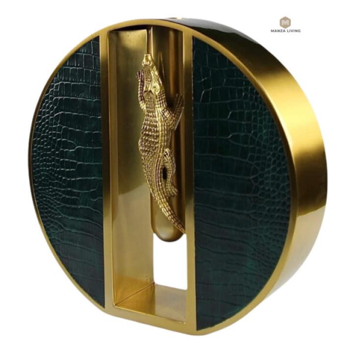 Luxe Gouden Vaas - Groen Detail - H21cm - MANZA LIVING