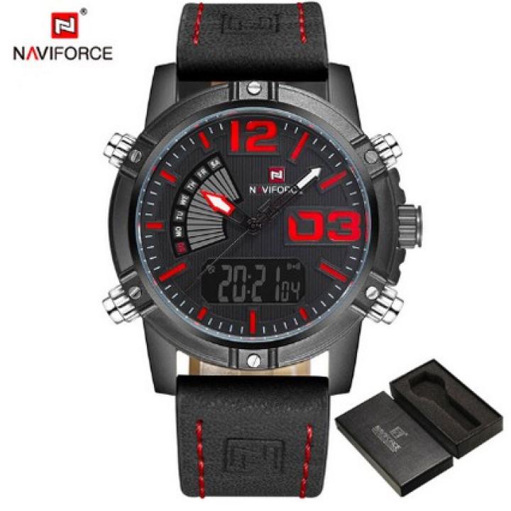 Hidzo Horloge Naviforce Digitaal ø 47 mm - Zwart/Rood - Inclusief horlogedoosje