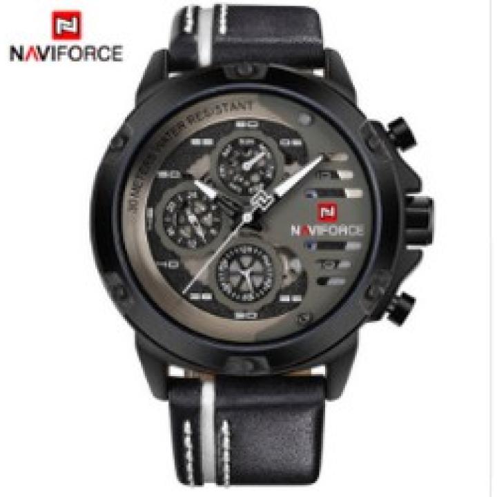 Hidzo Horloge Naviforce ø 47 mm - Zwart/Wit - Inclusief horlogedoosje