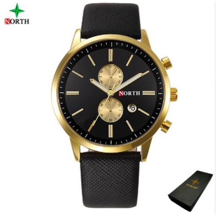 Hidzo Horloge North ø 37 mm - Zwart/Zwart/Goud - Inclusief horlogedoosje