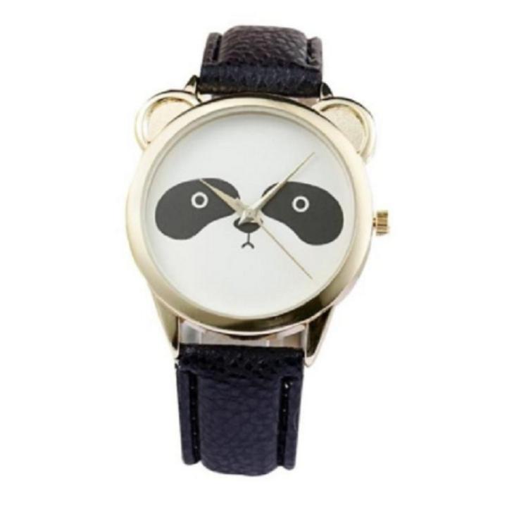 Hidzo Horloge Panda ø 37 mm - Zwart/Zwart - Kunstleer