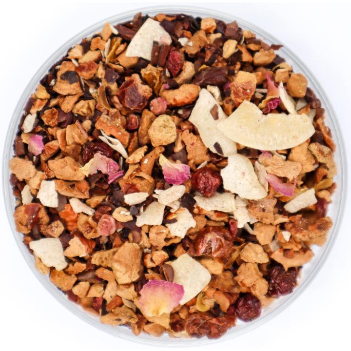 Queen Chai Bio - Losse Thee - Deze thee bestaat onder andere uit chocola, kokos en kaneel! - 70 gram Amberpot