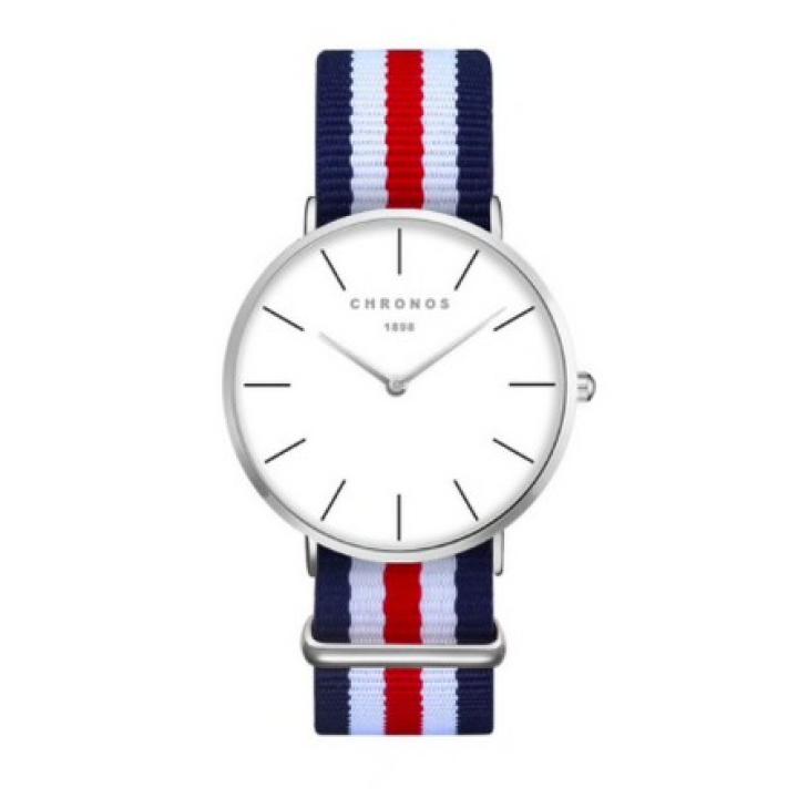 Hidzo Horloge Chronos ø 37 mm - Blauw/Wit/Rood/Wit/Blauw - Inclusief horlogedoosje