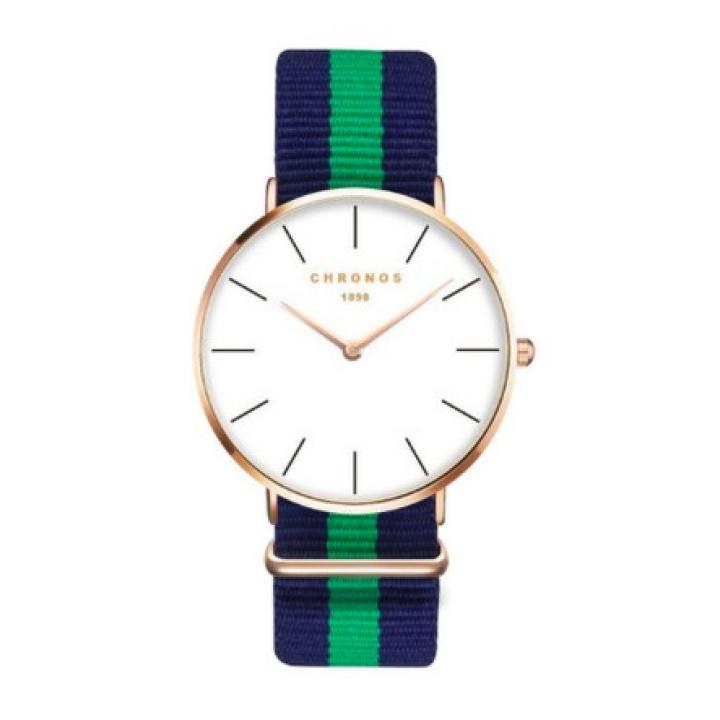Hidzo Horloge Chronos ø 37 mm - Blauw/Groen/Blauw - Inclusief horlogedoosje