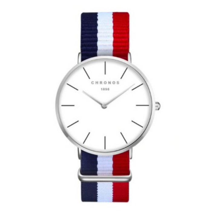 Hidzo Horloge Chronos ø 37 mm - Blauw/Wit/Rood - Inclusief horlogedoosje