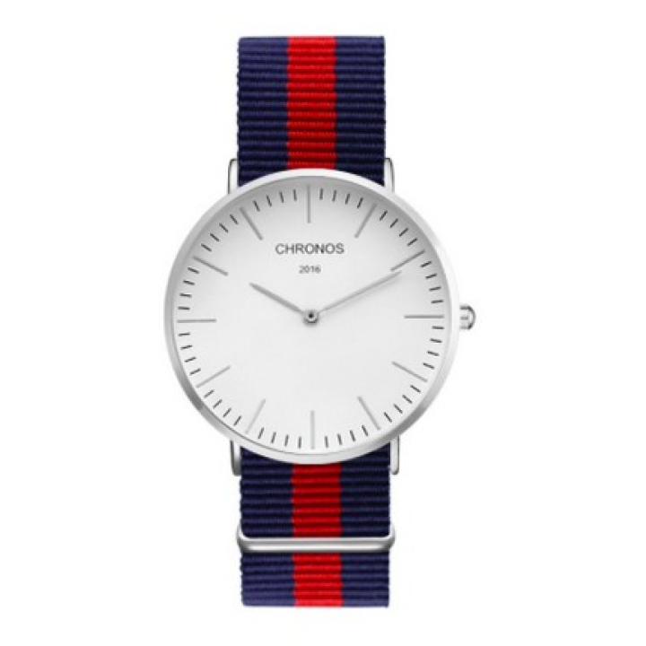 Hidzo Horloge Chronos ø 37 mm - Blauw/Rood/Blauw - Inclusief horlogedoosje