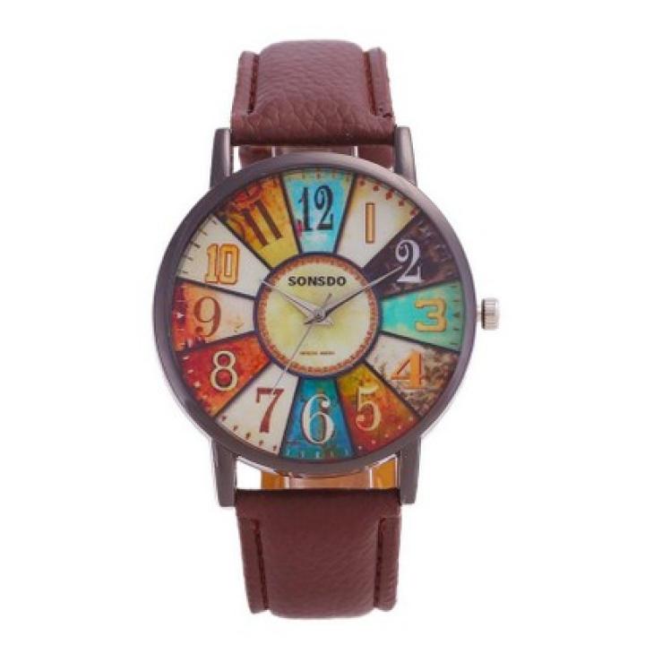 Hidzo Horloge Sonsdo ø 37 mm - Bruin - Kunstleer