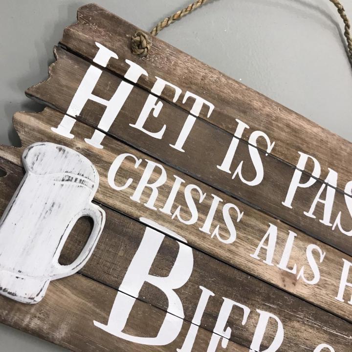 Tekstbord 26x44cm crisis bier - Naturel