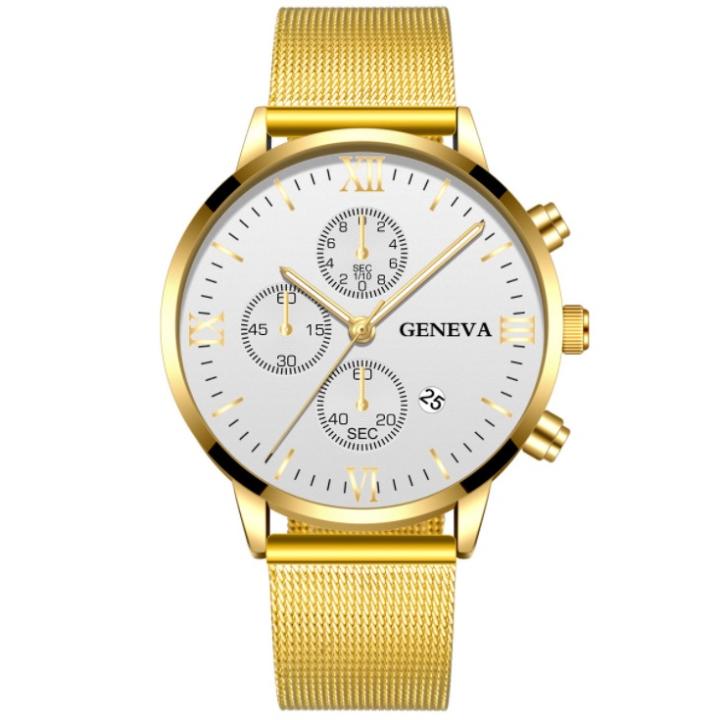 Hidzo Horloge Geneva Ø 41 - Met Datumaanduiding - Goud/Wit - Staal