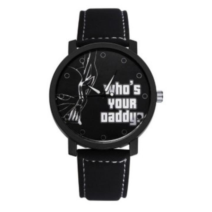 Hidzo Horloge Who's Your Daddy? ø 37 mm - Zwart - Kunstleer