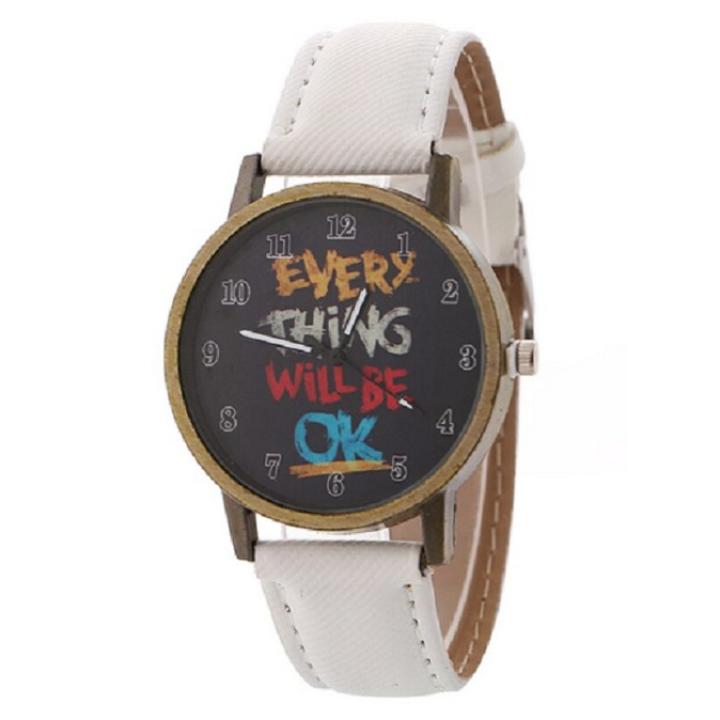 Hidzo Horloge Every Thing Will Be Ok ø 37 mm - Wit - Kunstleer