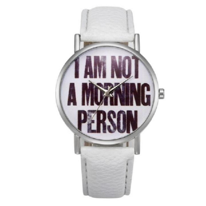 Hidzo Horloge I Am Not A Morning Person ø 37 mm - Wit - Kunstleer