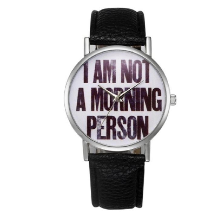 Hidzo Horloge I Am Not A Morning Person ø 37 mm - Zwart - Kunstleer