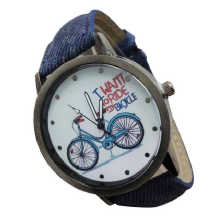 Hidzo Horloge I Want To Ride My Bicycle ø 37 mm - Blauw - Kunstleer