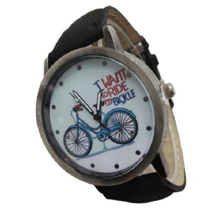 Hidzo Horloge I Want To Ride My Bicycle ø 37 mm - Zwart - Kunstleer