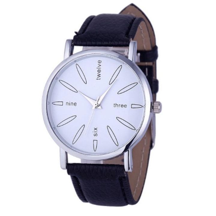 Hidzo Horloge Three, Six, Nine, Twelve ø 37 mm - Zwart - Kunstleer