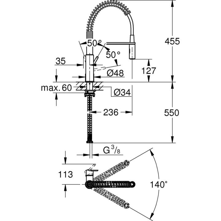 GROHE QuickFix Get 1-gats keukenkraan met professionele handdouche chroom