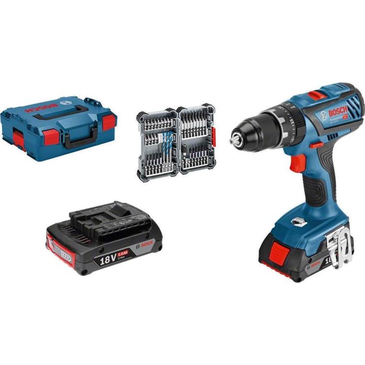 Bosch professionele accuschroefboormachine GSB 18V-28 (2x 2.0 Ah batterij, 18 volt, 35 stks Impact accessoires set, in L-BOXX)