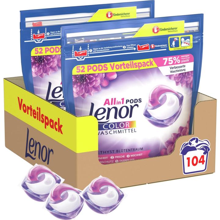 Lenor All in 1 Wasmiddel Pods Amethist & Bloemen Boeket - 2x52 Wasbeurten - Voordeelverpakking