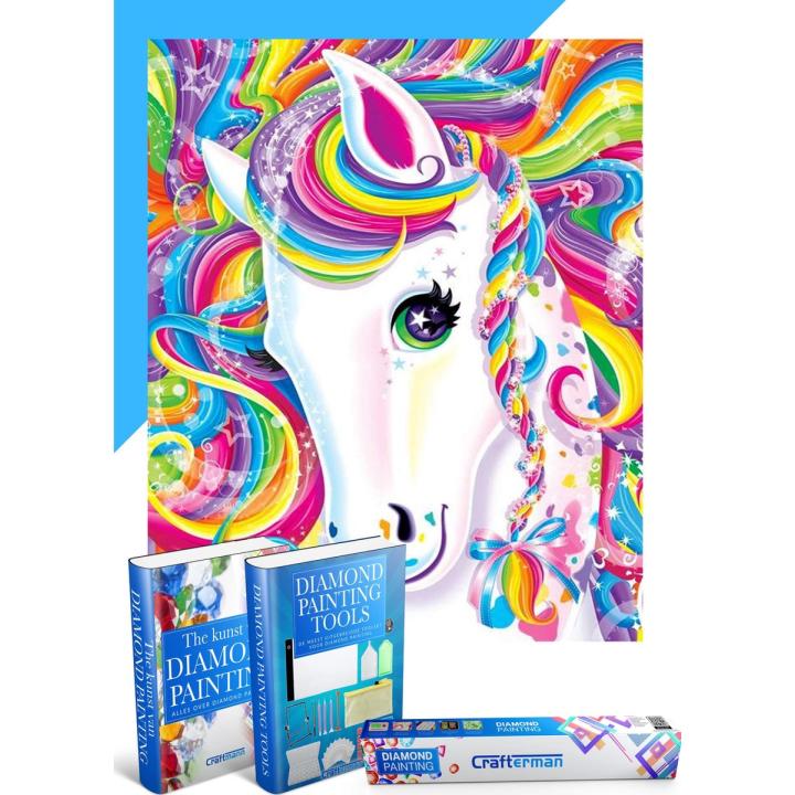 Crafterkids™ Diamond Painting Pakket Kinderen en Volwassenen - Prachtig kleurrijk Paard - 25x35cm - volledige dekking - RONDE steentjes - Met 2 E-Books
