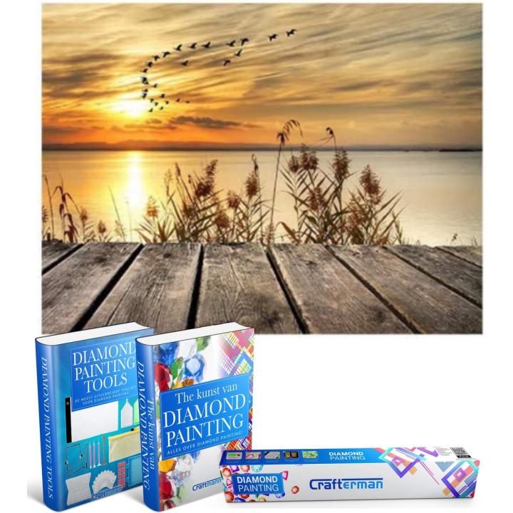 Crafterman™ Diamond Painting Pakket Volwassenen - Prachtige zonsondergang met vogels - 40x30cm - volledige bedekking - vierkante steentjes  - Met tijdelijk 2 E-Books