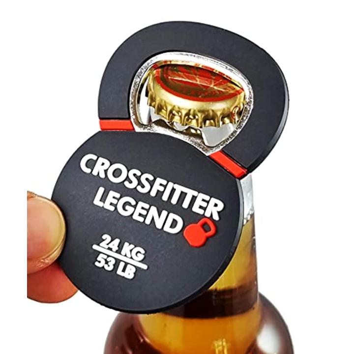 Bieropener Kettlebell, Flesopener Crossfit, flessenopener Kettlebell. Handschoenen voor Crossfit, Polsverbanden, Tape Crossfit. 