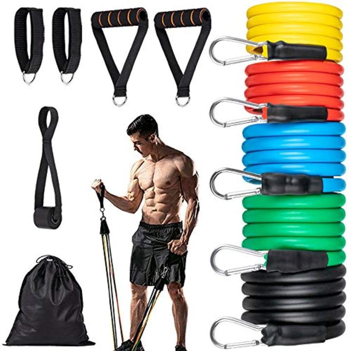Elastische Oefenbanden, Been- en bil-Trainingsset, 5 Fitnessbuizen, 1 Draagtas, Homegym, voor Yoga, Pilates, Bodybuilding en Fysiotherapie 