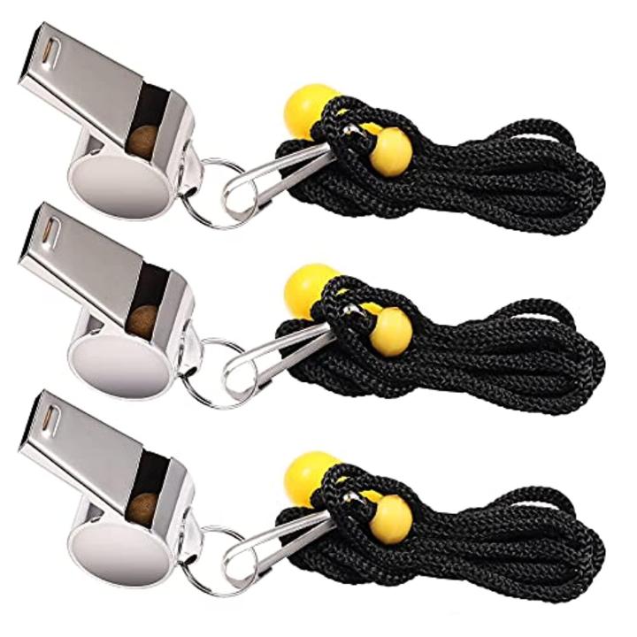 3 Stuks Sport Fluitjes, Luid Geluid Rvs Fluitje met Lanyard, in Training Survival Emergency Sport, voor Scheidsrechter Coach Leraar