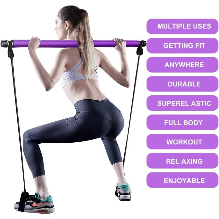 Bodybuilding Yoga Pilates Stick met voetlus, Pilates Bar Kit met weerstandsband, draagbare yoga pilates Stick oefening Bar, ideaal voor thuis totale body training, sportschool, weegtillen 