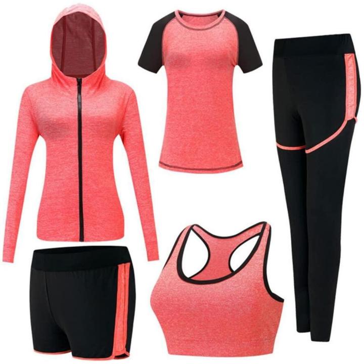 Dames 5-delige set Stretch Tights Sport Yoga Trainingspak S  Oranje