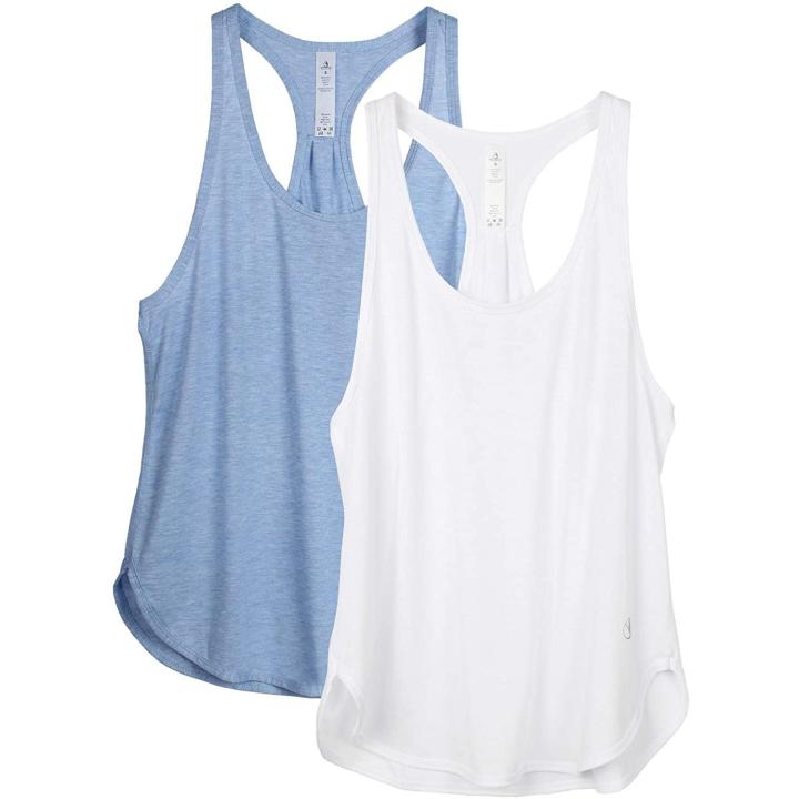 Dames Tanktop Sporttop Racerback Fitness Yoga Mouwloze Shirts, 2-Pack L  WhiteSky Blue