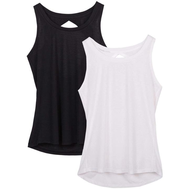 Dames Yoga Sport Tank Top Rugvrij Fitness Top Mouwloos Shirts 2 Pack L  zwartwit