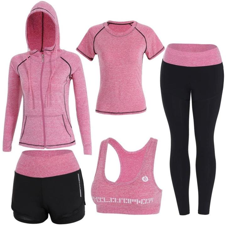 Dames 5-delige set Stretch Tights Sport Yoga Trainingspak S  Roze