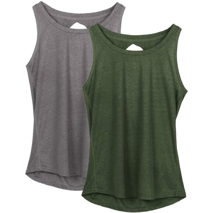 Dames Yoga Sport Tank Top Rugvrij Fitness Top Mouwloos Shirts 2 Pack L  GrijsGroen
