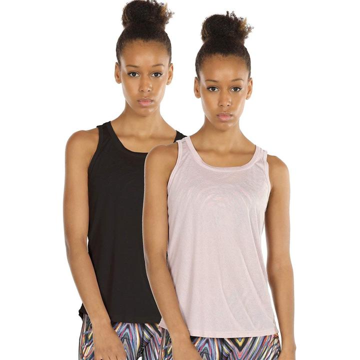 Dames Yoga Sport Tank Top Rugvrij Fitness Top Mouwloos Shirts 2 Pack M  zwartlichtroze.