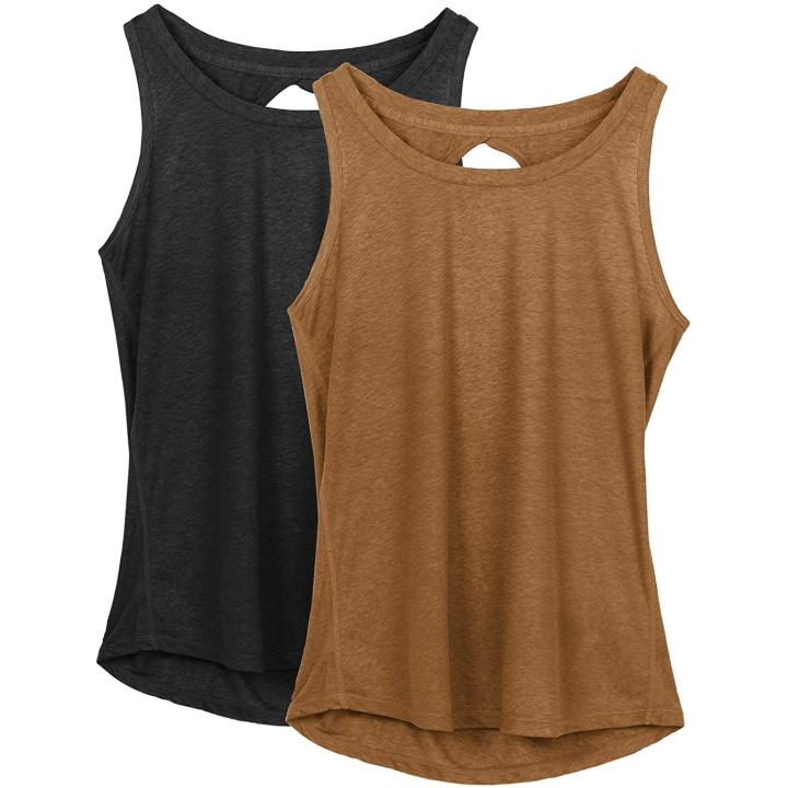 Dames Yoga Sport Tank Top Rugvrij Fitness Top Mouwloos Shirts 2 Pack L  zwartbruin