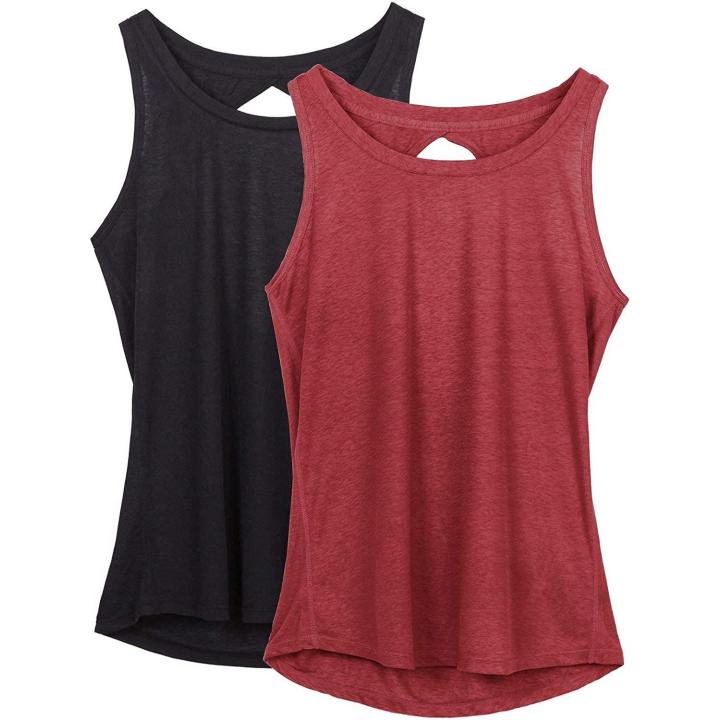 Dames Yoga Sport Tank Top Rugvrij Fitness Top Mouwloos Shirts 2 Pack L  zwartwijnrood